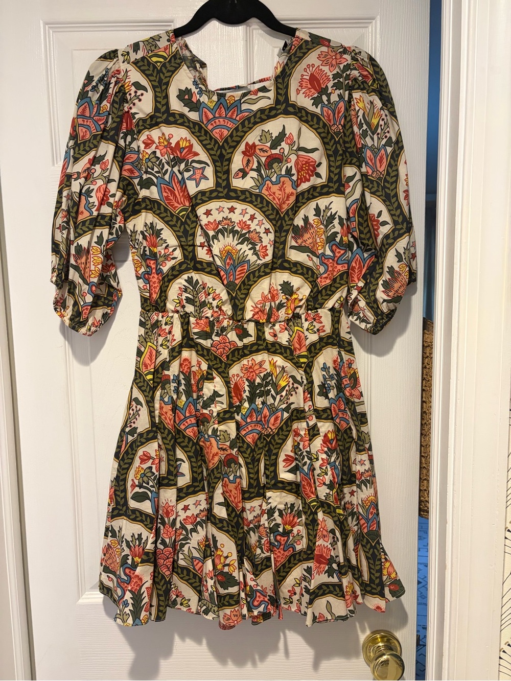 Rhode Women’s Floral Print Puff-Sleeve Dress - Cream/Green